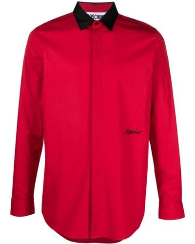 Moschino Popeline Overhemd Met Geborduurd Logo - Rood