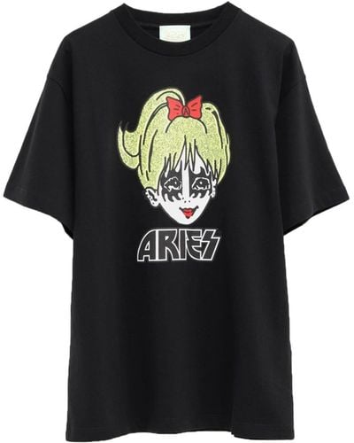 Aries Logo-print Cotton T-shirt - Black