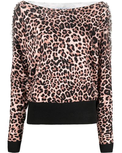 Liu Jo Off-shoulder Leopard Print Sweater - Brown