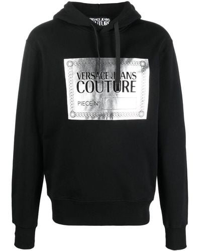 Versace Metallic Logo-print Cotton Hoodie - Black