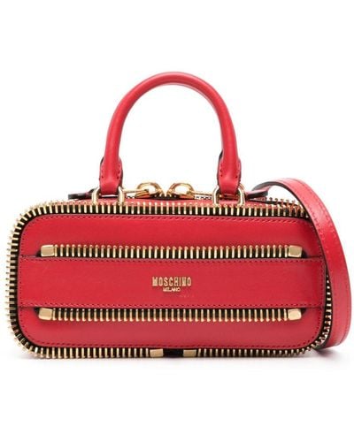 Moschino Decorative-zip Leather Tote Bag - Red