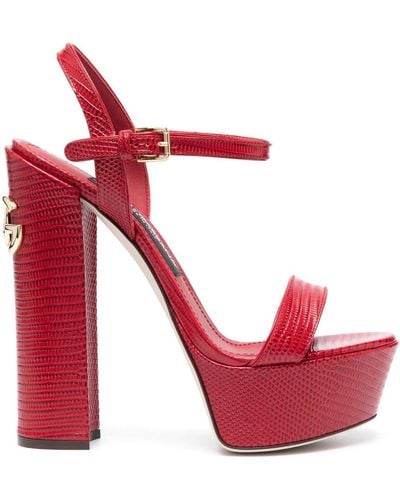 Dolce & Gabbana 155mm Logo-plaque Leather Sandals - Red