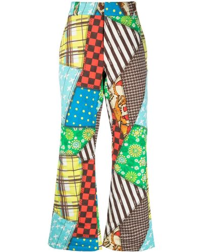 ERL Patchwork-print Straight-leg Trousers - White