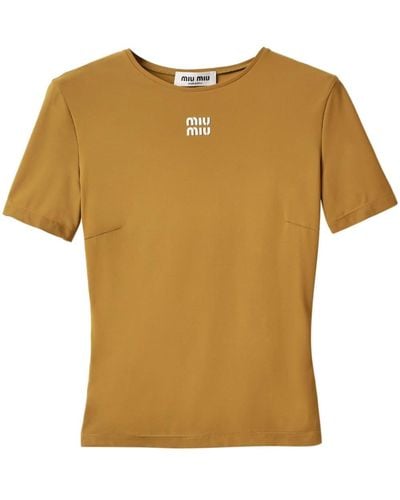Miu Miu Logo-appliquéd T-shirt - Yellow