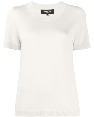 Paule Ka Metallic Short-sleeve Knitted Top - White