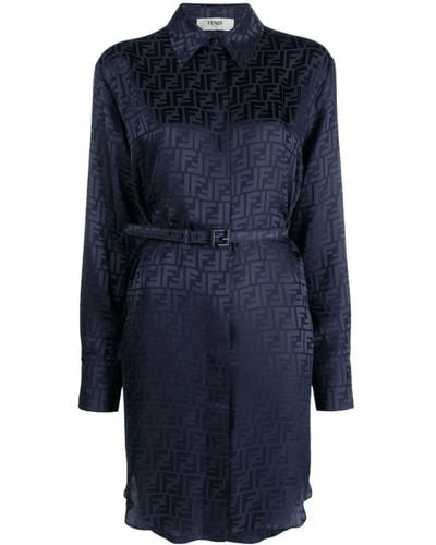Fendi Ff Silk Shirt Dress - Blue