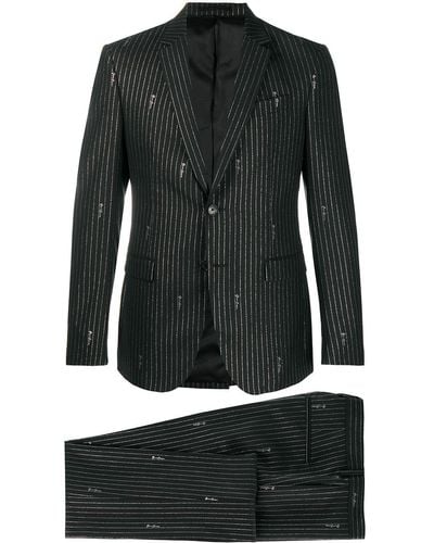Versace Pinstripe Signature Embroidered Suit - Black