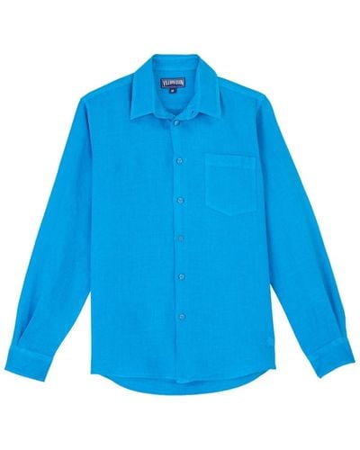 Vilebrequin Logo-embroidered Linen Shirt - Blue