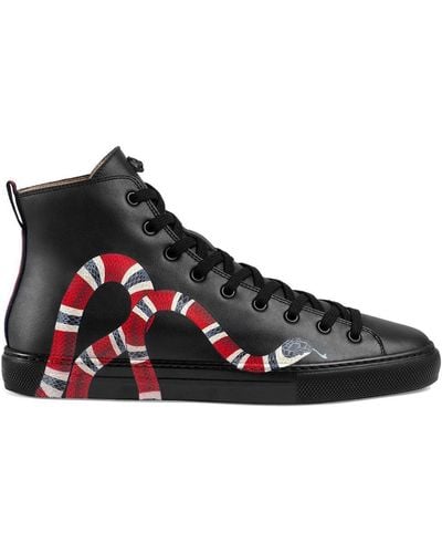 Gucci Zapatillas altas con detalle de serpiente - Negro