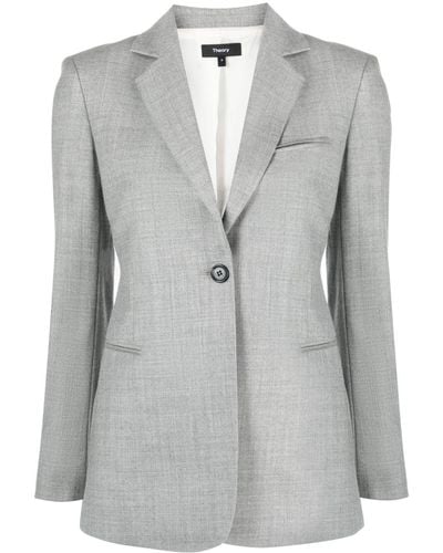 Theory Double-breasted Virgin Wool Blazer - Gray
