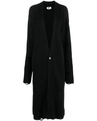 MM6 by Maison Martin Margiela Distressed Knitted Cardi-coat - Black
