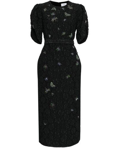 Erdem Crystal-embellished Floral-matelassé Midi Dress - Black