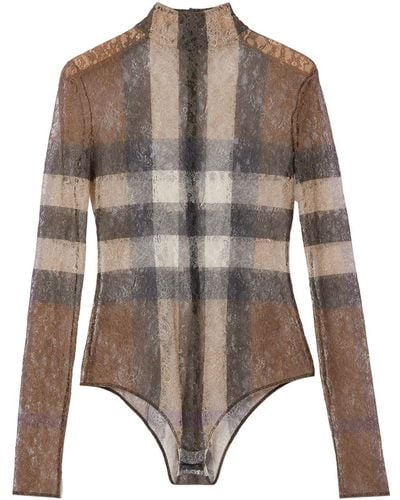 Burberry Chequered Lace Bodysuit - Brown