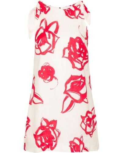 MSGM Floral-print linen mini dress - Rot