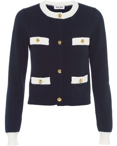 Miu Miu Two-tone Cashmere Cardigan - Blue