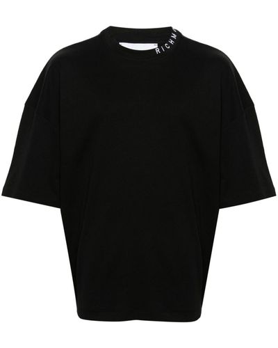 John Richmond Logo-embroidered Collar T-shirt - Black