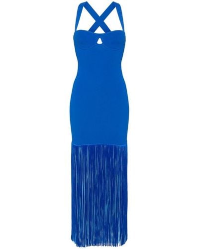 Galvan London Mia Fringe-Detail Maxi Dress - Blue