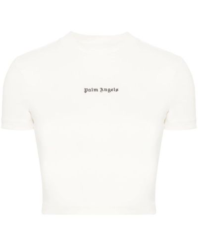 Palm Angels T-shirt crop con ricamo - Bianco