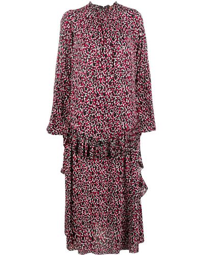 N°21 Leopard Print Frilled Midi Dress - Red