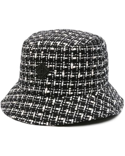 Herno Logo-patch Tweed Bucket Hat - Zwart