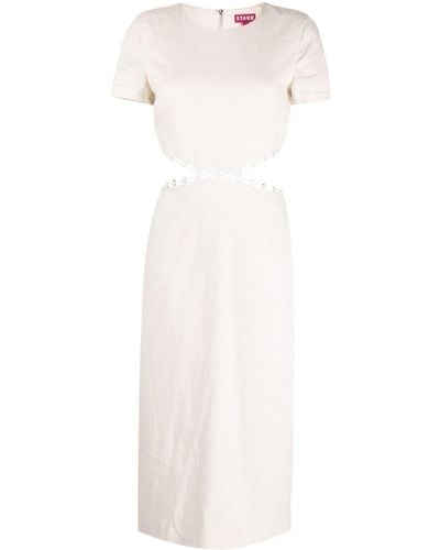 STAUD Matteo Linen Midi Dress - White