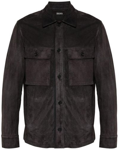 Zegna ジップアップ シャツジャケット - ブラック