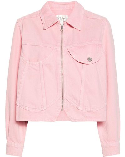 FRAME Heart Cropped Denim Jacket - Pink