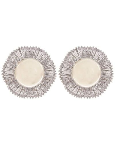 Fantasia by Deserio Pearl And Baguette Button Earrings - Metallic