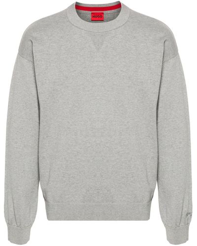 HUGO Logo-embroidered Cotton Sweater - Gray