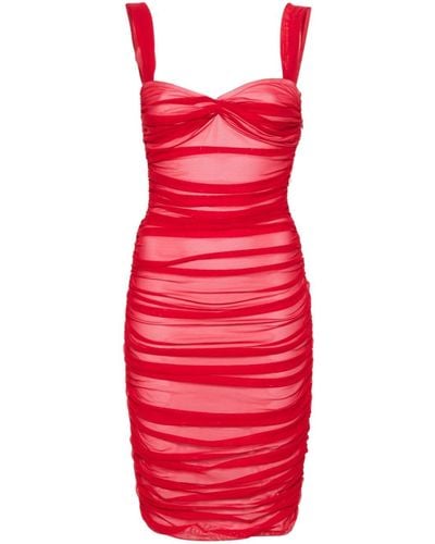 Norma Kamali Walter Mesh Midi Dress With Ruffles - Red