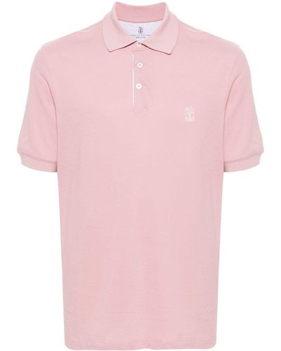 Brunello Cucinelli Pikee-Poloshirt mit Logo-Print - Pink