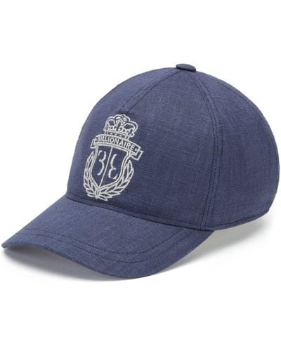 Billionaire Crest-embroidered Linen Baseball Cap - Blue