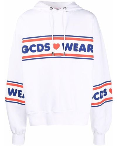 Gcds Logo-print Striped Hoodie - White