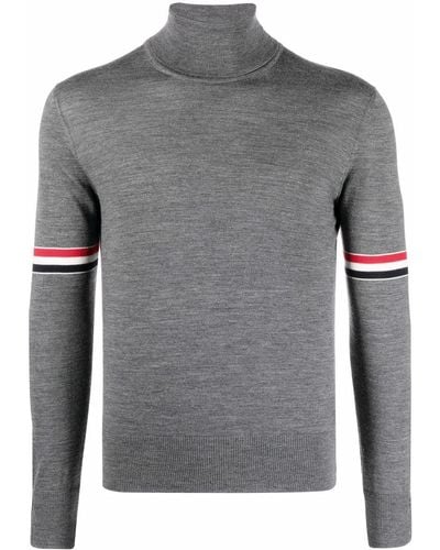 Thom Browne Rwb-stripe Roll-neck Sweater - Grey