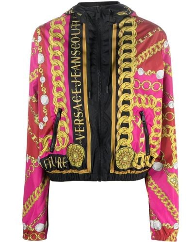 Versace Jeans Couture V-emblem Chain Windbreaker Jacket - Red