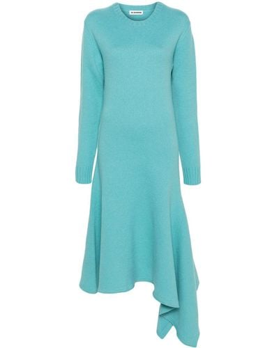 Jil Sander Asymmetric-hem Wool Dress - Blue