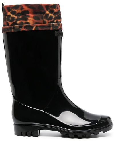 Roberto Cavalli Leopard-trim Wellington Boots - Black