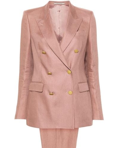 Tagliatore Linen Double-breasted Suit - Pink