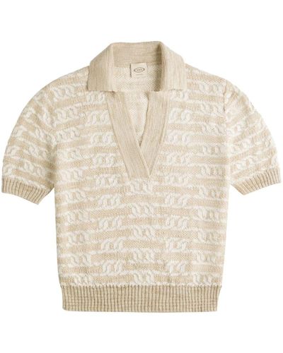 Tod's Chain-motif Knitted Polo Top - Natural