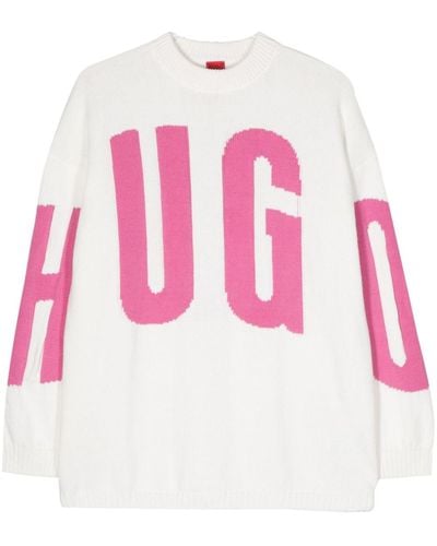 HUGO Gestrickter Sbraid Intarsien-Pullover - Pink