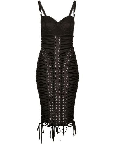 Dolce & Gabbana Vestido midi con cordones y ojales - Negro