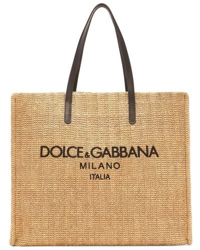 Dolce & Gabbana Logo-embroidered Raffia Shopper Bag - Natural