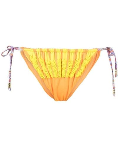 It's Now Cool Bead-embellished Tied Bikini Bottoms - Yellow