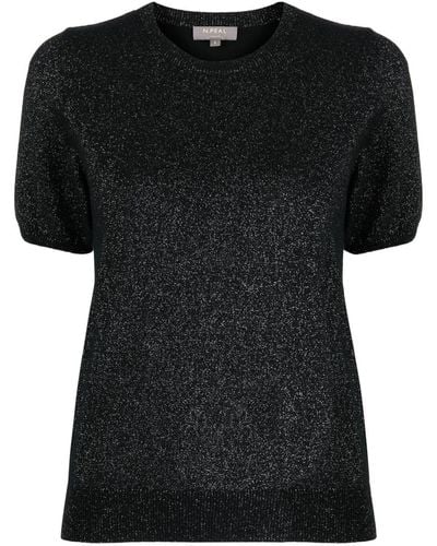 N.Peal Cashmere Sparkle-knit Short-sleeve Top - Black