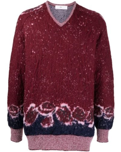 Toga V-neck Patterned Intarsia-knit Jumper - Red