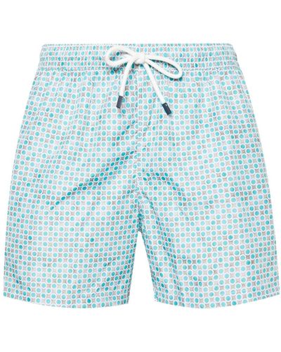Fedeli Madeira Bottoni-pattern Swim Shorts - Blue