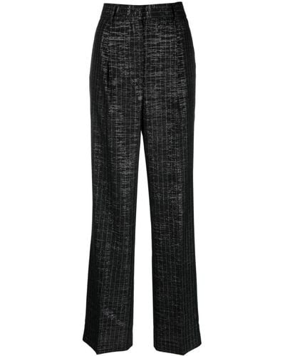 MSGM Shiny Pinstriped Wide-leg Pants - Black