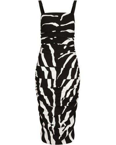Dolce & Gabbana Cady Zebra Print Midi Dress - Black