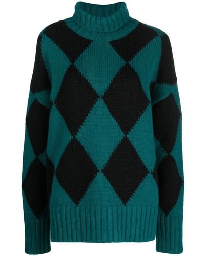 La DoubleJ Argyle Roll-neck Sweater - Green