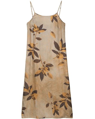 Uma Wang Anaya Leaf-print Midi Dress - Natural